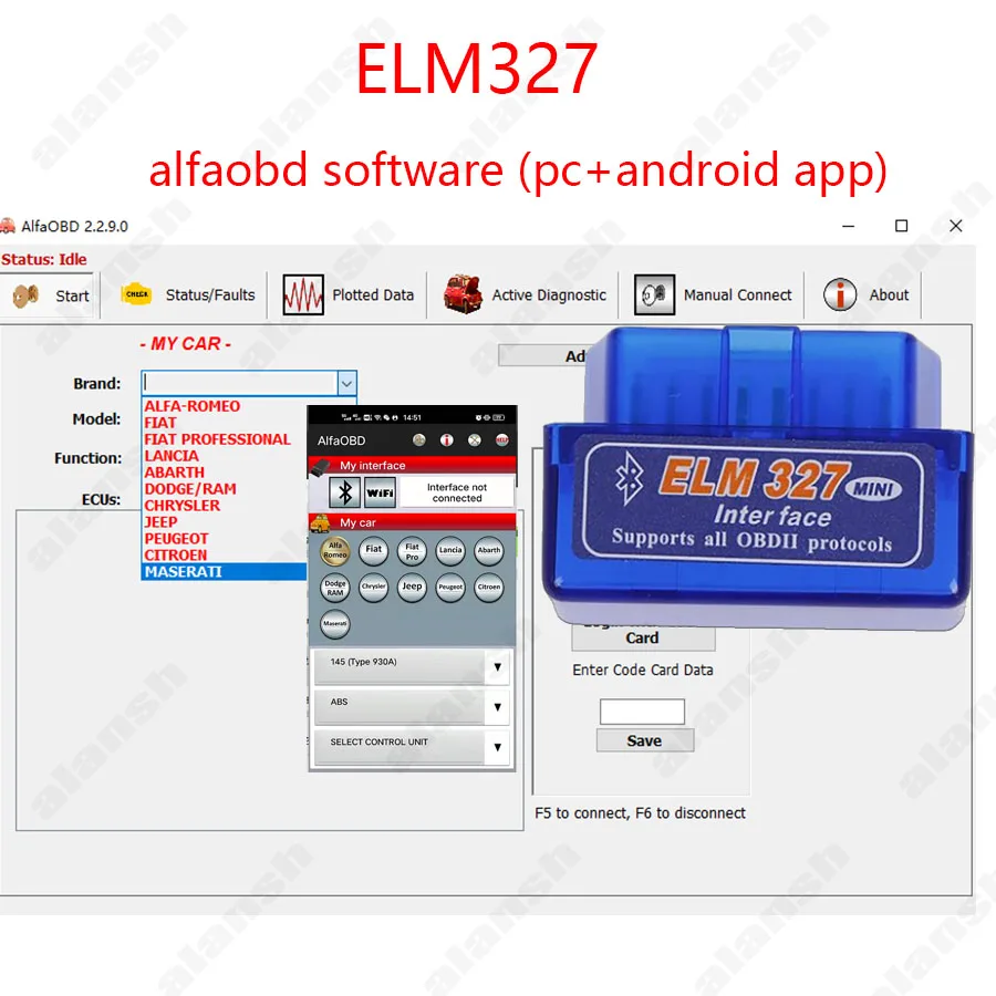 ELM 327 Interface Für Fiat, Alfa Romeo, Lancia OBD2 Diagnosegerät