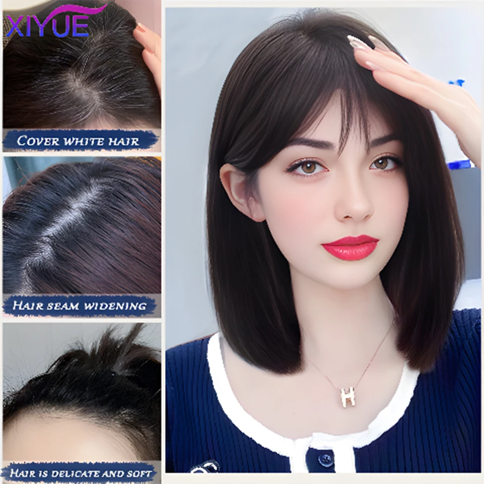 XIYUE Wig Women's Head Repair Hair Increase Volume Fluffy High Head Light and Thin Invisible Octagonal bangs Synthetic Wig Piece