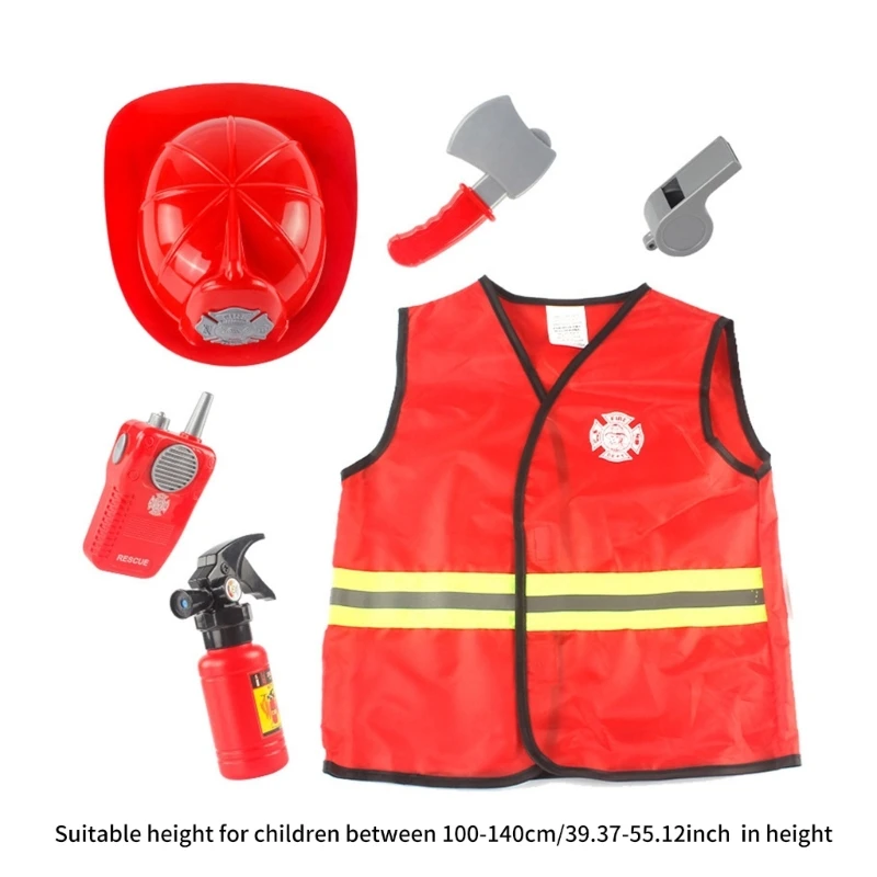 Kids Firefighter Costume Set - Complete Dress Up Outfit With Water Spraying Extinguisher & Accessories