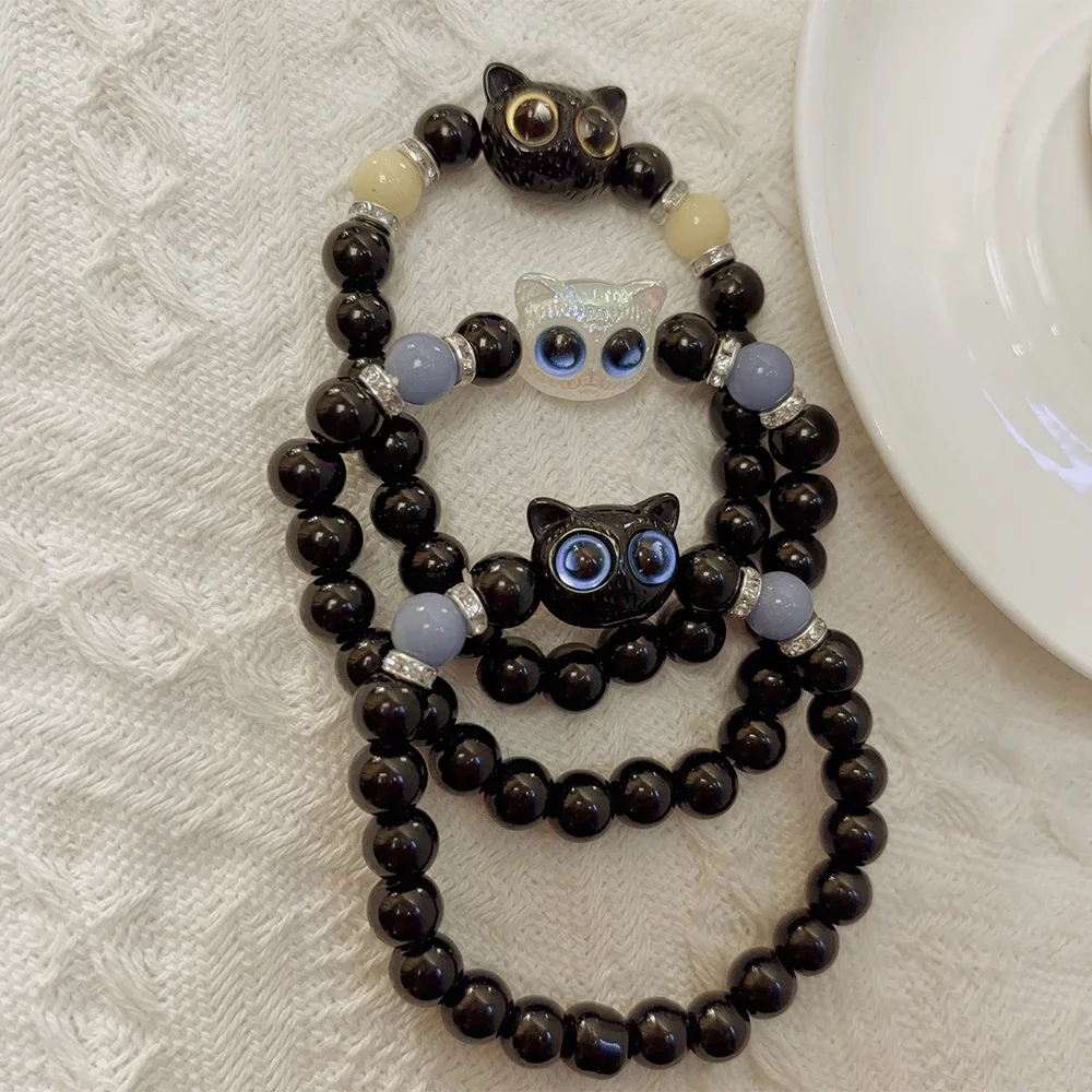 Minimalist Big Eye Cat Bracelet Women Sweet Cool Cartoon Animal Pendant Charm Stone Luminous Bracelets Jewelry Friendship Gifts 3