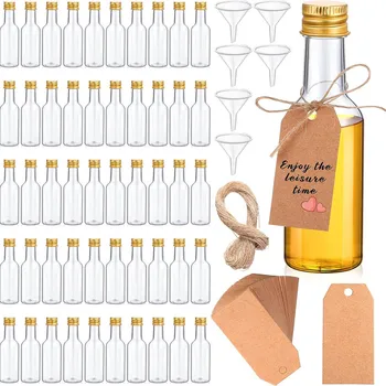 Mini botellas de Alcohol de plástico de 1,7 oz, juego de botellas de licor, Mini botellas de Alcohol de plástico con tapas, embudos, etiquetas Kraft para fiesta