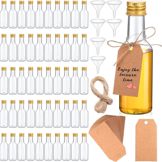 Mini botellas de Alcohol de plástico de 1,7 oz, juego de botellas de licor, Mini botellas de Alcohol de plástico con tapas, embudos, etiquetas Kraft para fiesta
