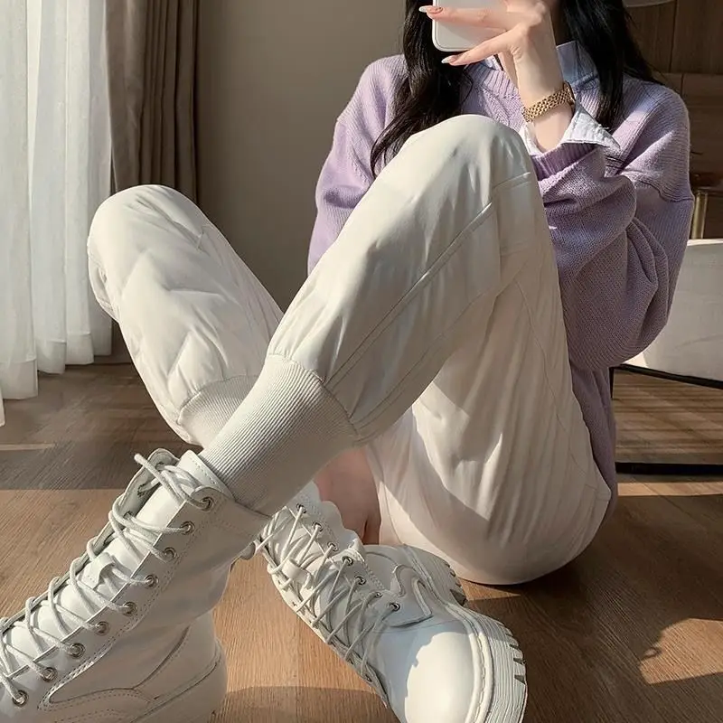 Winter Pants Women Casual Elastic Cotton Padded Harem Trousers Ladies Office Work Windproof Down Pantalones Snow Wear Sweatpants