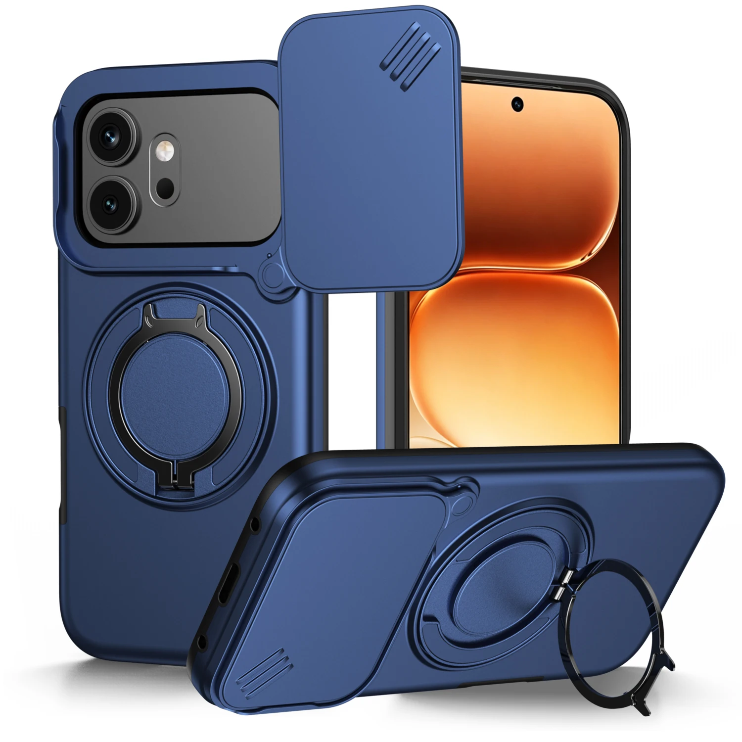 Magnetic Ring Stand Phone Case with Slide Camera Lens Protection and Durable Frame