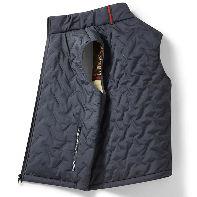 Autumn Winter Explosion Men's Ultrasonic Lamb Wool Vest Graphene Self-Heating Lock Temperature Warm Shoulder Vest For Middle-Age