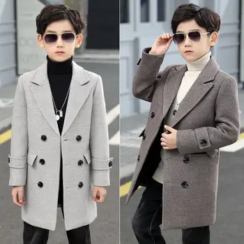 Children Boutique Clothing Winter Boys Woolen Herringbone Pattern Coat British Warm Quilted Jacket New Year's Eid Clothes P18