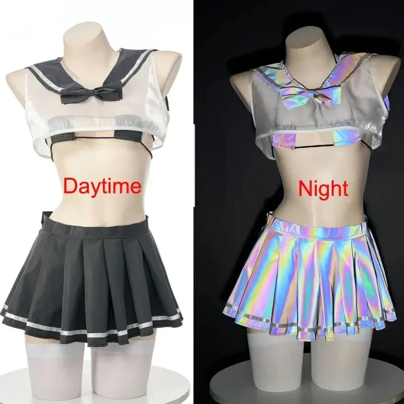 thumbnail image 1 of ZOBOTT, uniforme escolar de estudiante de Anime japonés JK, disfraz de Cosplay para mujer, trajes de marinero noctilucentes reflectantes, conjunto de bikini, disfraces, 1 of 5