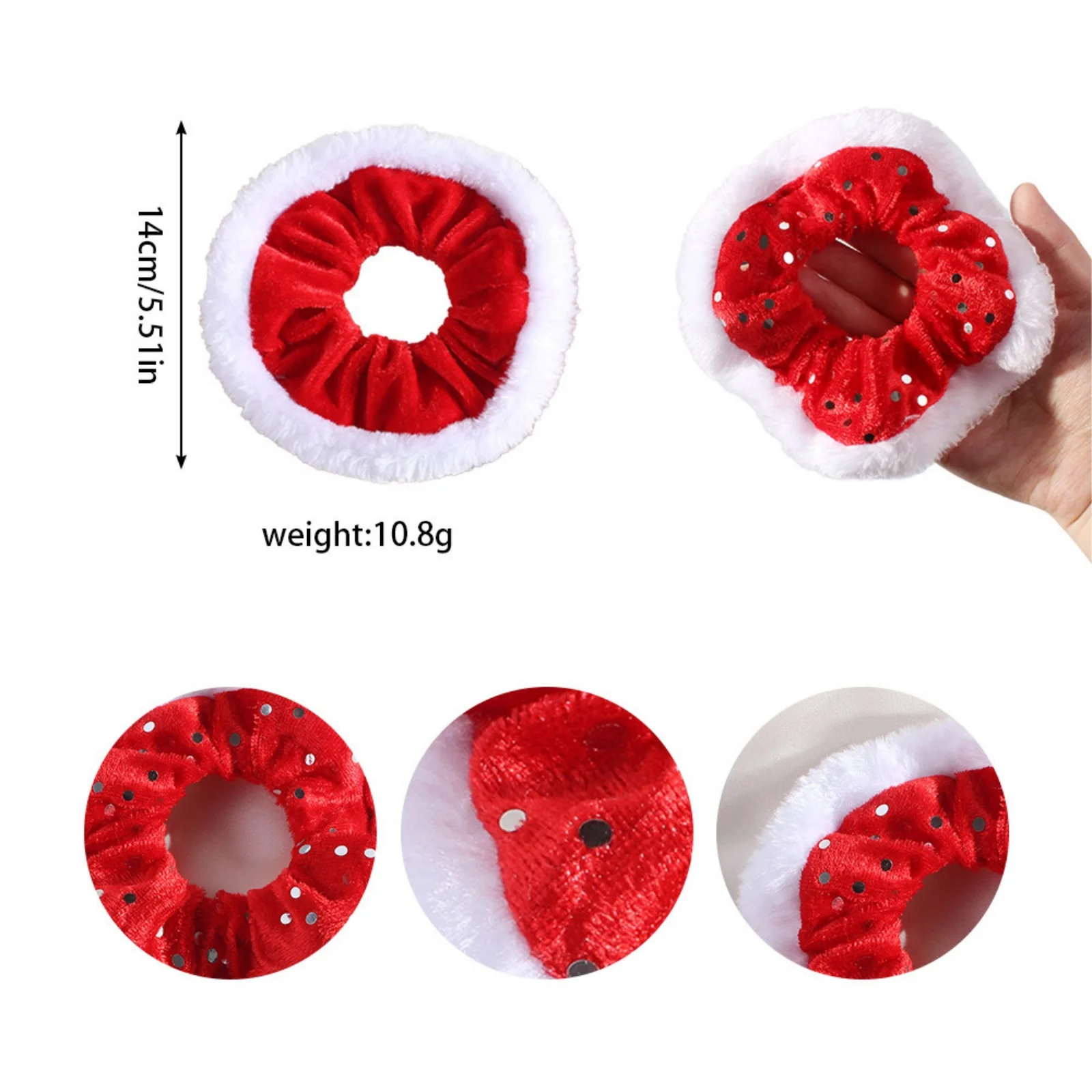 1PC Christmas Scrunchies Set - Fluffy Trim Red Festive Hair Ties For Women Girls Xmas Holiday Party Hair Accessories