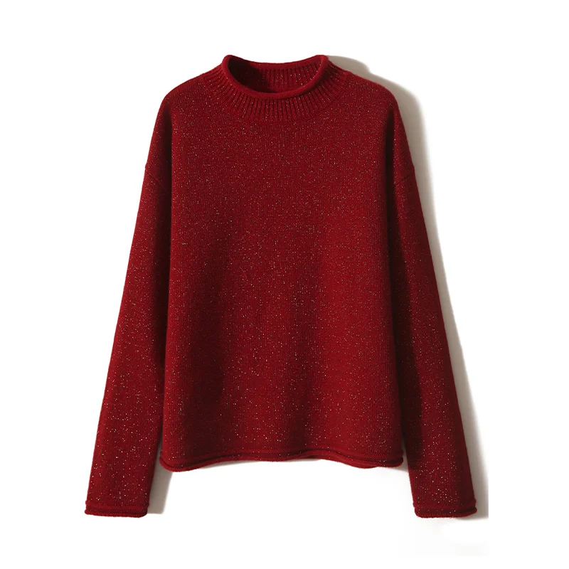 thumbnail image 1 of Suéteres navideños de Birdtree para mujer, 96,7 % cachemira de cabra, hilo dorado, suéteres suaves de longitud completa, ropa de otoño e invierno T40417QM, 1 of 5