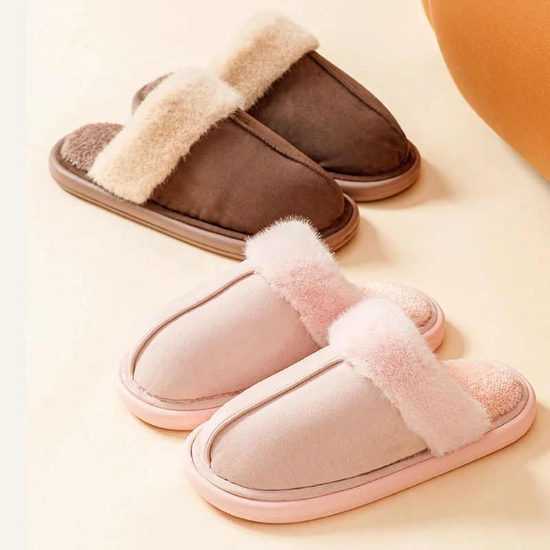 

Litfun Fur Suede Slippers For Women Men 2023 New Winter Warm Plush Slides Home Indoor Soft Sole Cozy Furry Slides Cotton Slipper