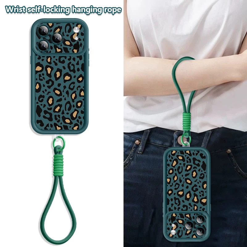 Leopard Print Shockproof Phone Case with Strap - Soft TPU Lanyard Cover