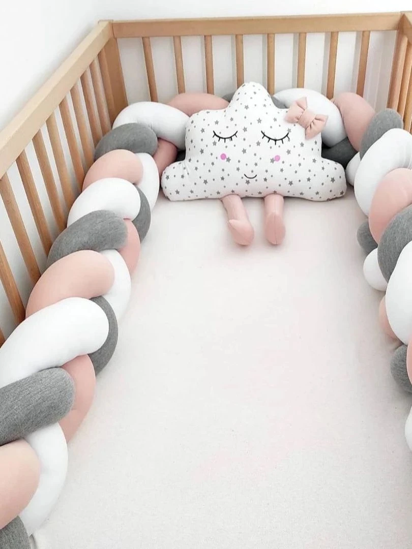 Biback Baby Crib Bumpers Braids Kids Room Decoration DIY Hand Made Twist Bed Circumference Long Knot Ball Pillow Crib Netting 