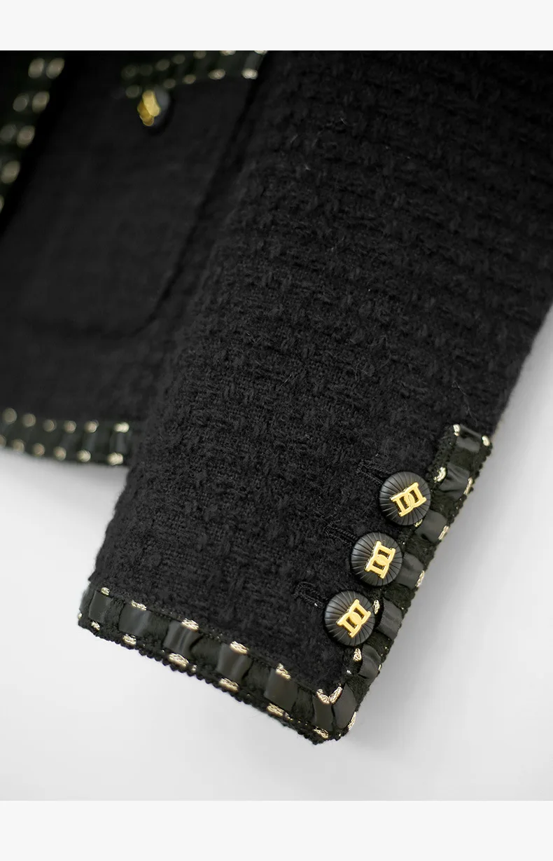 Brand New  Autumn Women High Quality Wool Black Tweed Coat C900