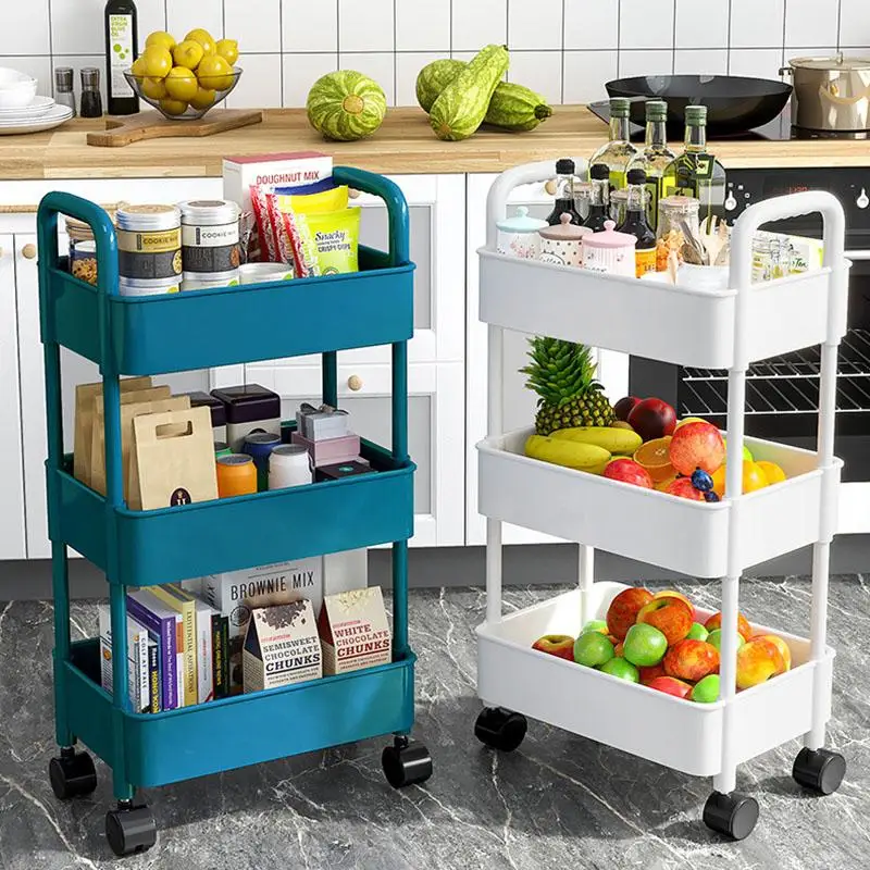 Storage Rolling Cart Utility Cart Rolling Cart Organizer Rolling Shelf with Wheels & Hooks Snack Cart Movable Storage Organizer