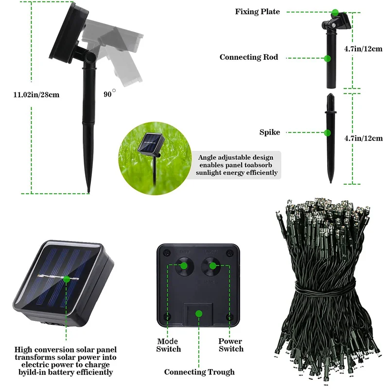 Solar-Powered LED Starry String Lights - 8-Mode Outdoor Waterproof Decorative Lighting