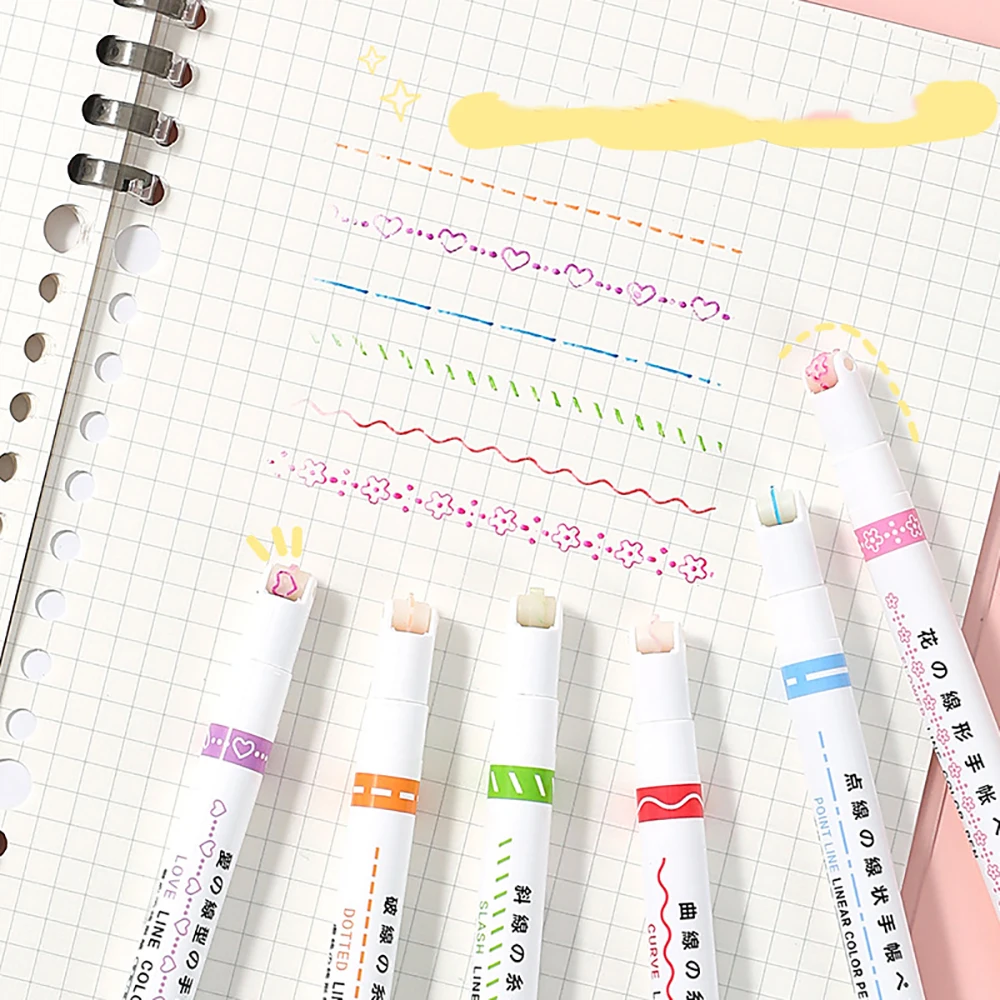 3PCS/6PCS Curve Pen, Wavy Line Pen Colored Markers for Students or Writing Calendar Journaling Note Office School Supplies