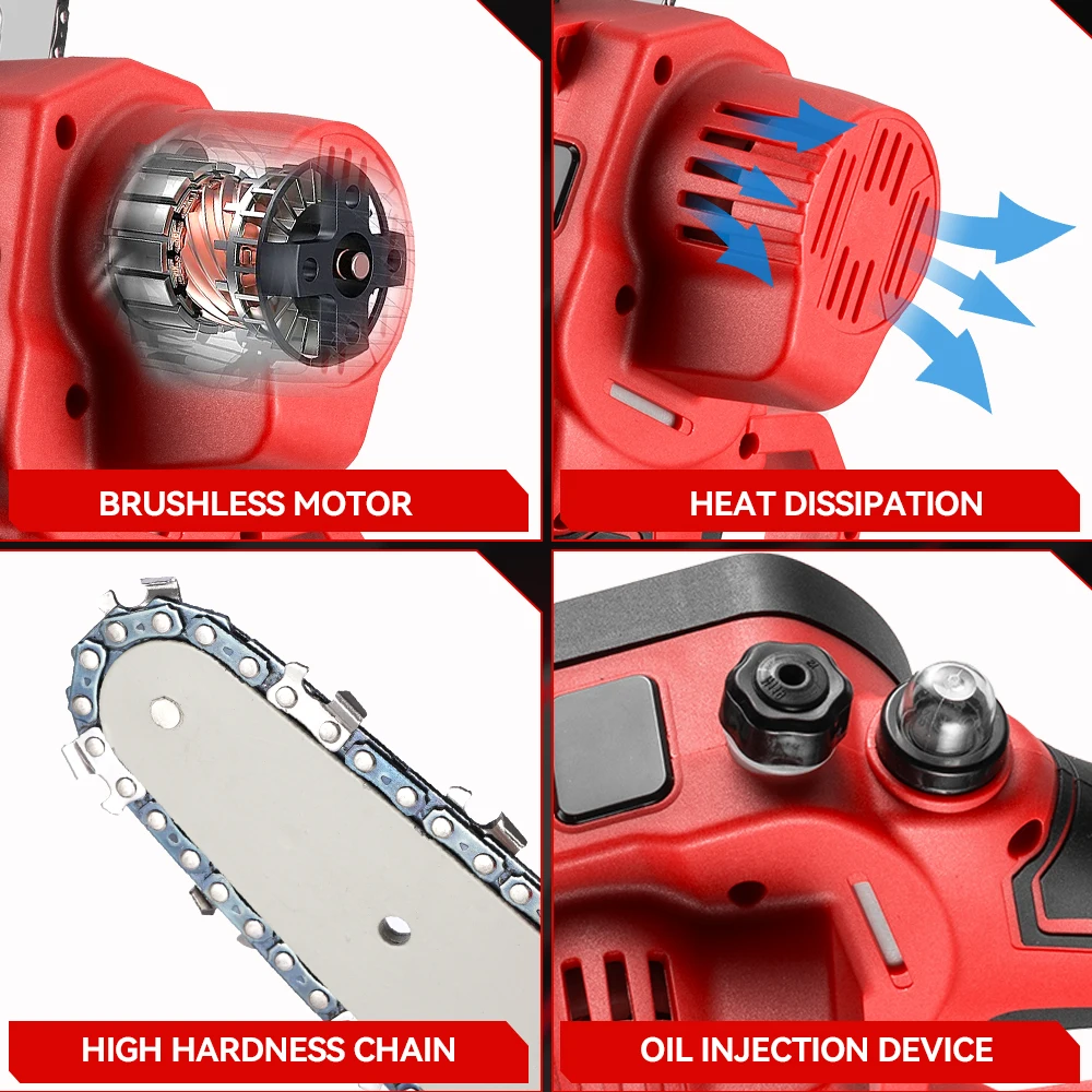 Electric Chainsaw 8 Inch Brushless Cordless Handheld Garden Wood Pruning For Makita 18V Battery
