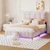 Full Size Velvet Platform Bed with Button Tufting Headboard, Wood Bed Frame with LED and Stylish Metal Bed Legs for Kids Boys 1
