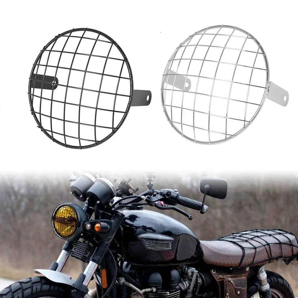

Защитный чехол для передней фары подходит для универсального Harley Triumph Honda сетчатый абажур для передней фары 7 дюймов новый металлический ретро мотоцикл