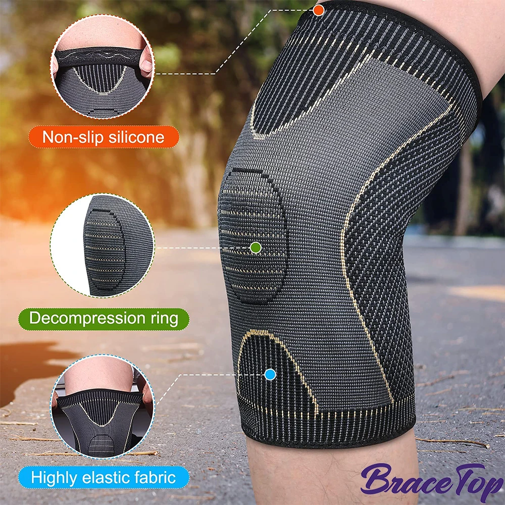 BraceTop Copper Knee Brace Sleeve for Unisex Arthritis Pain Relief & Support Compression Knee Sleeve for Pain MCL ACL 1 PC