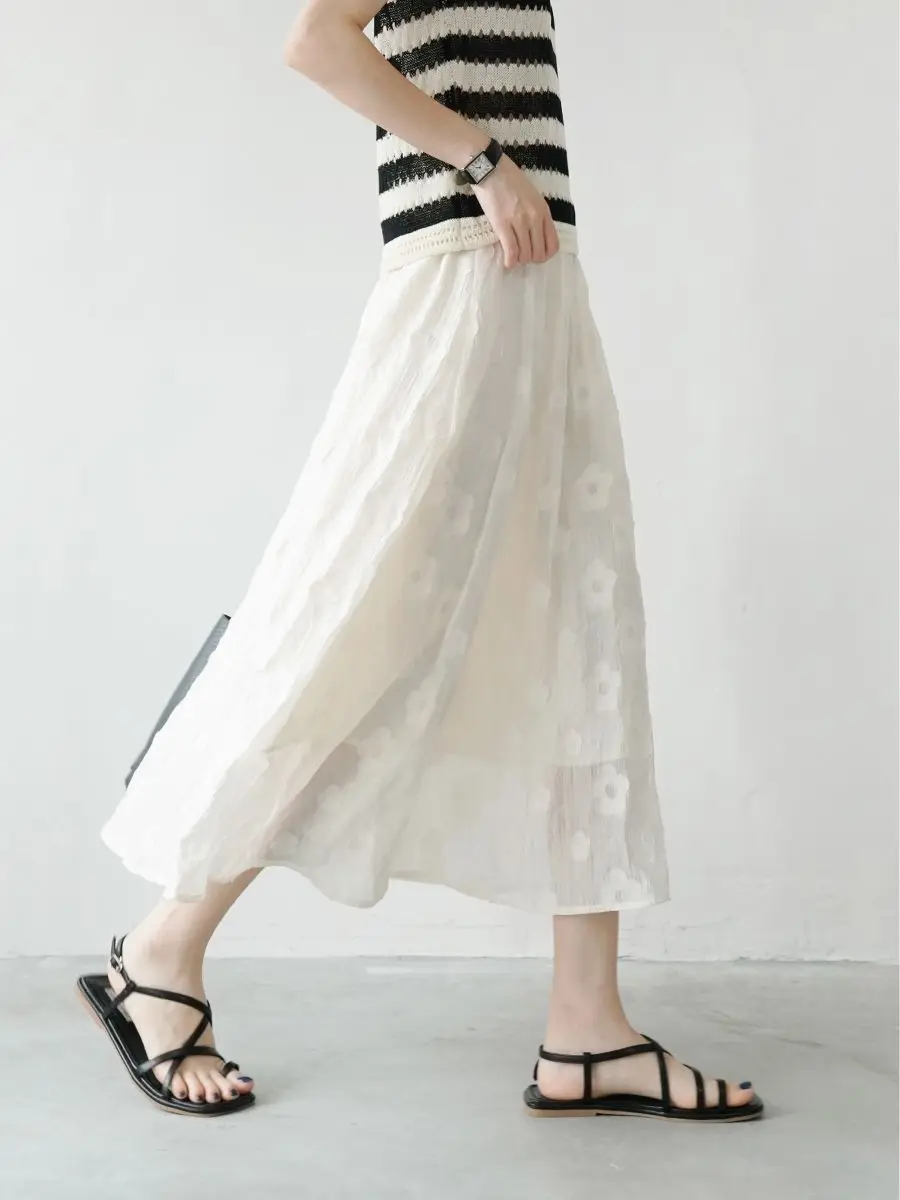 Vintage Women's Lace Crochet Umbrella Long Skirts Bohemian High Waist Hollow Out Female Maxi Skirts Spring Summer