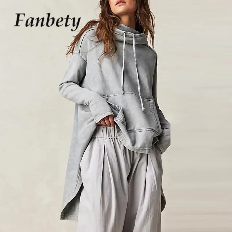 

Winter Elegant Long Sleeve Drawstring Shirts Simple Women Scarf Collar Loose Sweatshirt Fall Trend Pocket Patchwork Hoodies Top