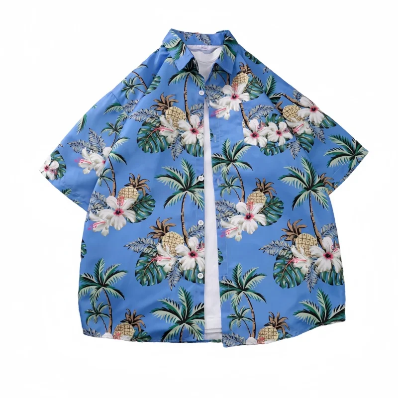 Summer Men's Short Sleeve Floral Shirt Fashion Handsome Loose Fitting Casual Top Vintage Hawaiian Beach Vacation Printed Shirt