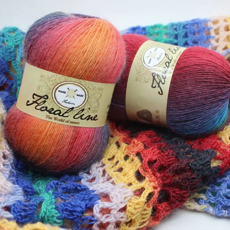 3PCs 400m Rainbow Wool Thread Long Section Dyed Gradient 100g Each Bundle Single Strand Hand Knitted Hat Shawl Coat Wool Thread 4