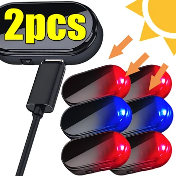 1/2pcs Solar Powered Car Fake Security Light High Bright Flashing Imitation Lamp Wireless Strobe Signal Anti-Theft Caution Lamp 1