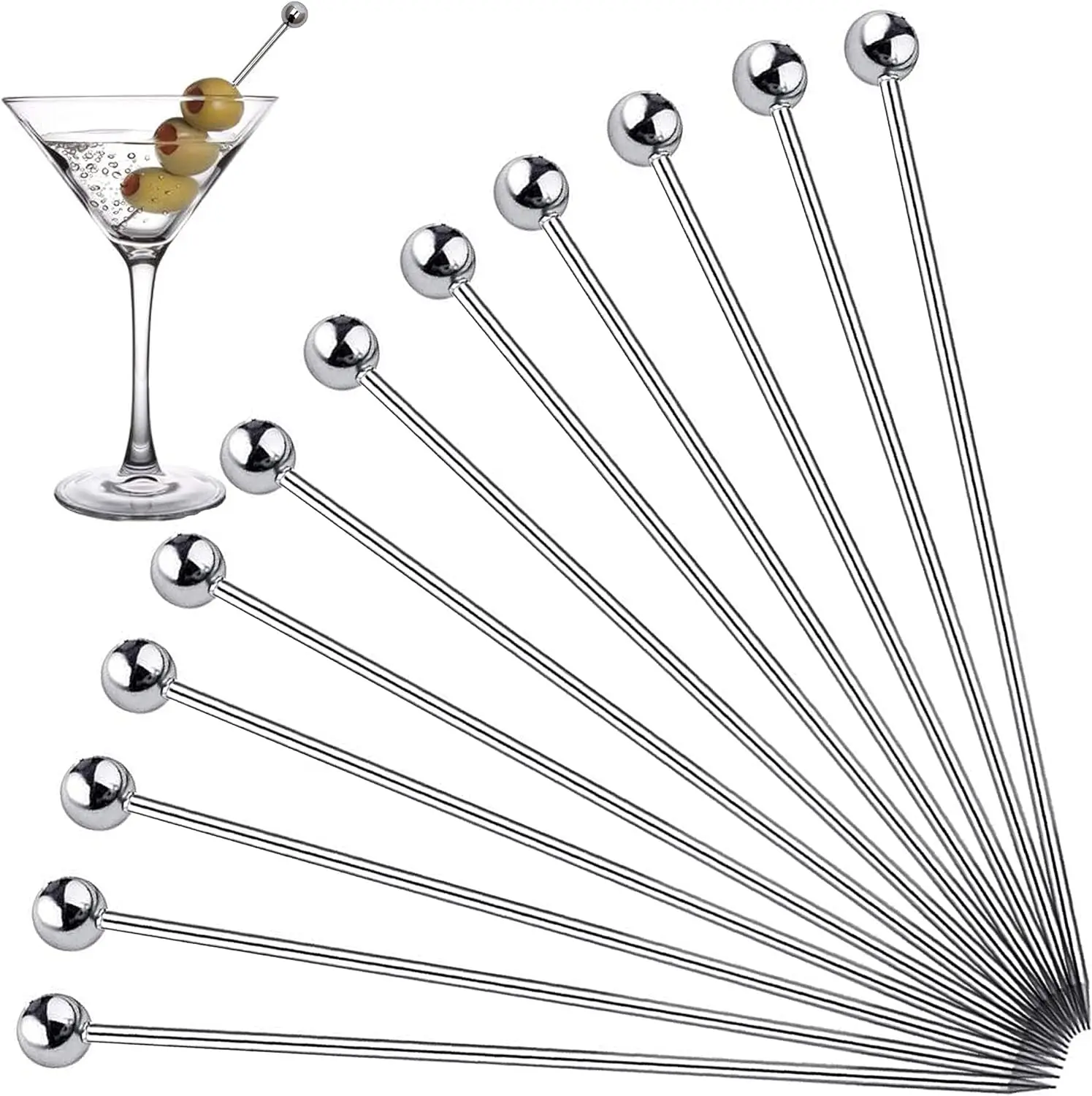 Cocktail Picks 12Pcs Stainless Steel Bar Tools Drink Stirring Fruit Sticks
