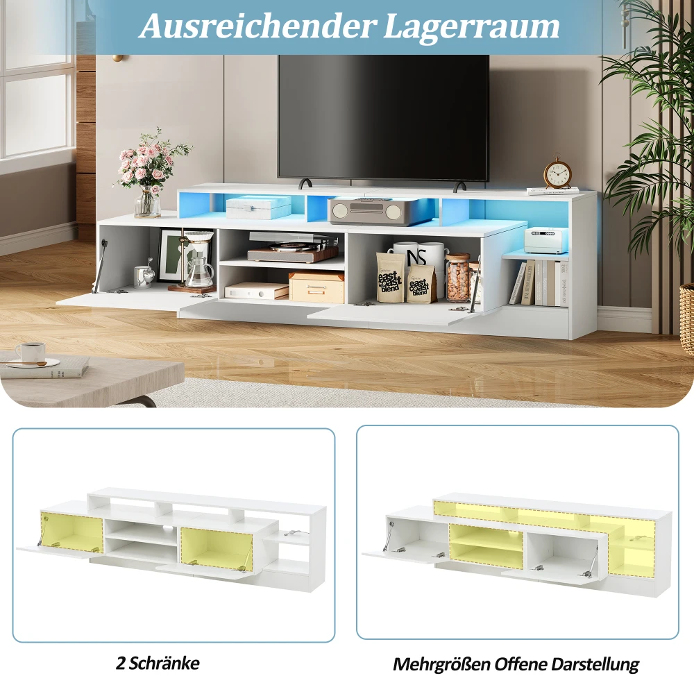 190 x 40 x 48,5 cm moderner TV-Schrank für TV-Geräte bis zu 70 Zoll, offener Stauraum mit LED-Anzeigen, Lowboard mit Hochglanz – Detail 17