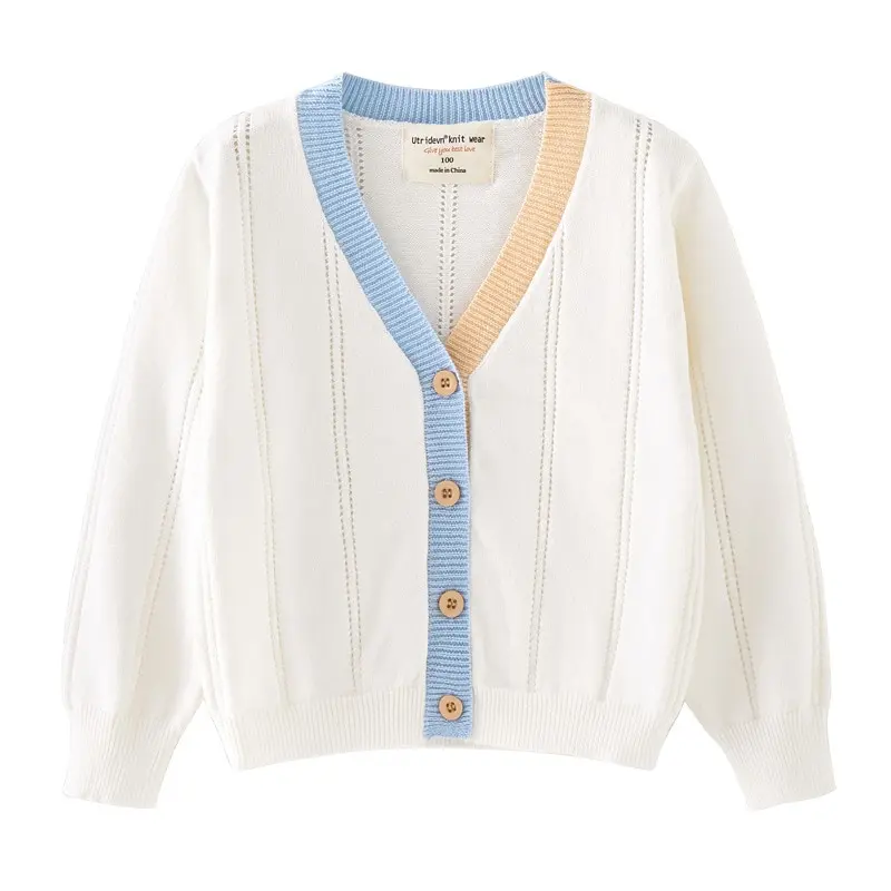 0-4yrs Spring Boys Outerwear for Kids Blue V-neck Girls Cardigan Sweater Jacket Cotton Boy Coat 1 2 3 4 Year Kids Clothes 225431