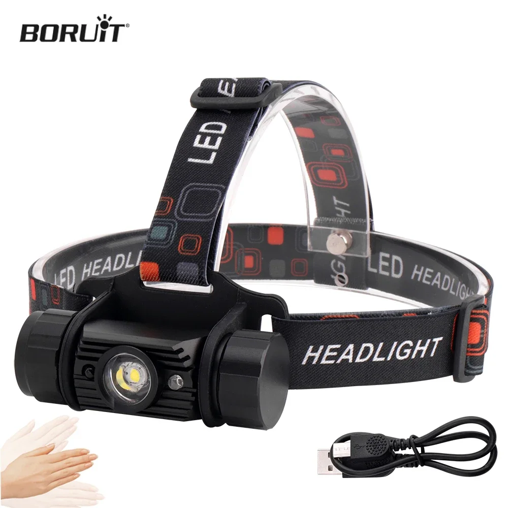 BORUiT LED Headlamp Rechargeable Work Torch Fishing Camping head flashlight cob headlamp work light