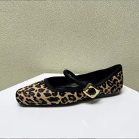 2024 New Fashion Women's Flat Shoes Round Toe Leopard Print Casual Shoes Ladies Breathable Slip-on Outdoor Soft Mary Jane Shoes 1