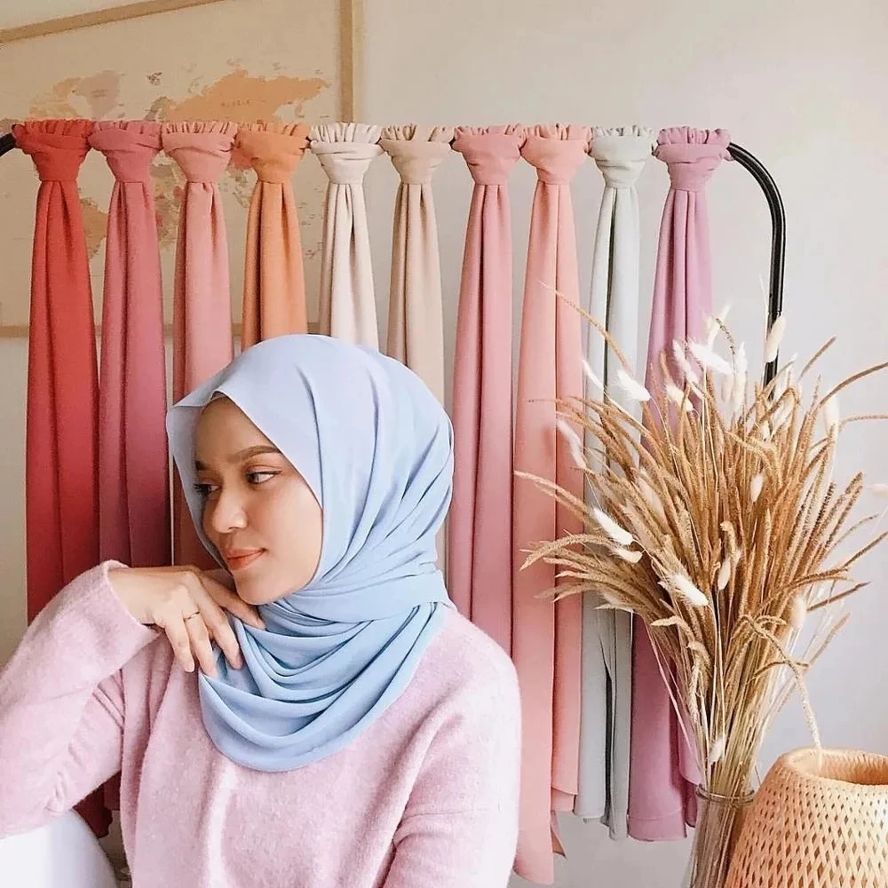 Ramadan Muslim Chiffon Hijabs For Woman Plain Color Headscarf Long Shawl Scarf muslim headwear head scarf shawl scarf hijab headscarf
