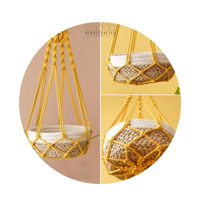 Colourful Boho Macrame Plant Holder Hand Woven 100% Cotton Woven Baske Hanger Hanging Basket For Indoor Plants Bonsai Home Decor