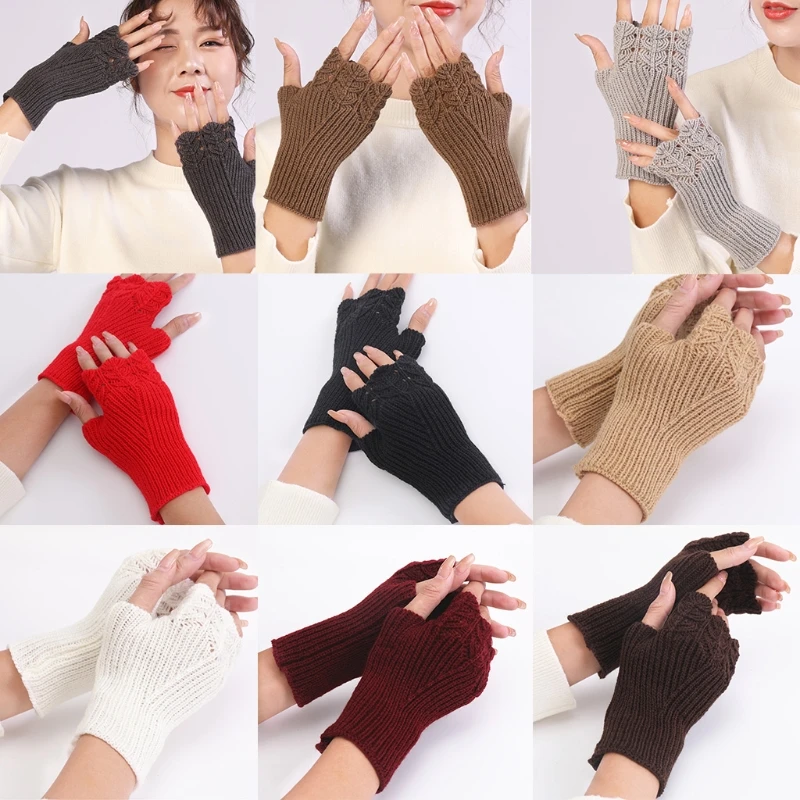 

Half Finger Gloves Knitted Fingerless Gloves with Thumb Hole Winter Warm Gloves