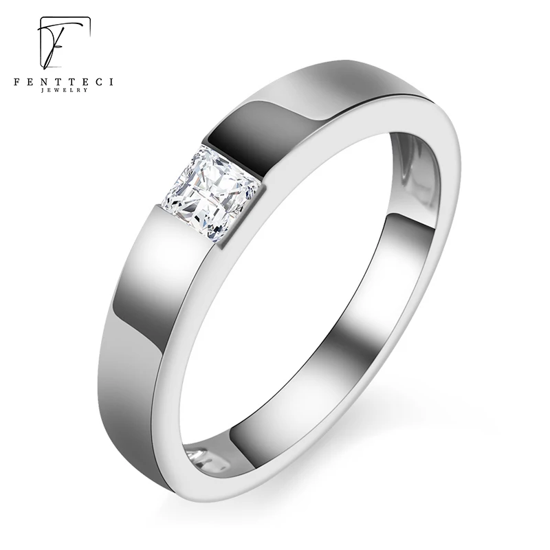 FENTTECI S925 Sterling Silver AAAAA Zircon Men's Diamond Ring Wedding Ring Square Stone Couple's Ring For Men Boyfriend Gift wedding couple treasure keepsake box happiness couple trinket box holder wedding couple ornament gift trinket box pack of 2