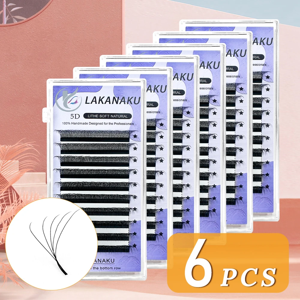 LAKANAKU Fio 5 W geformte Wimpernverlängerung, 6 Tabletts, Volumentawcio, weiche, individuelle, vorgefertigte Volumenfächer, Cilios Lashes