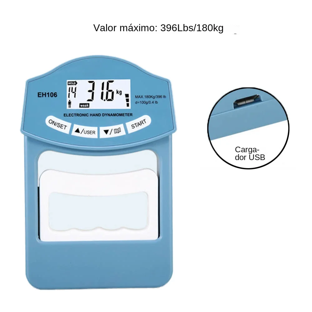 Dinamómetro Digital De Mano 180 Kg - Medidor Fuerza De Agarre, Pantalla LED, Memoria 19 Usuarios, Para Fitness Y Rehabilitación