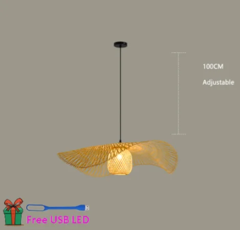 Chinese Style Bamboo Woven Wicker Pendant Lights Natural Rattan Shade Cap Hanging Lamp Restaurant Hotel Bedroom Lighting Fixture C