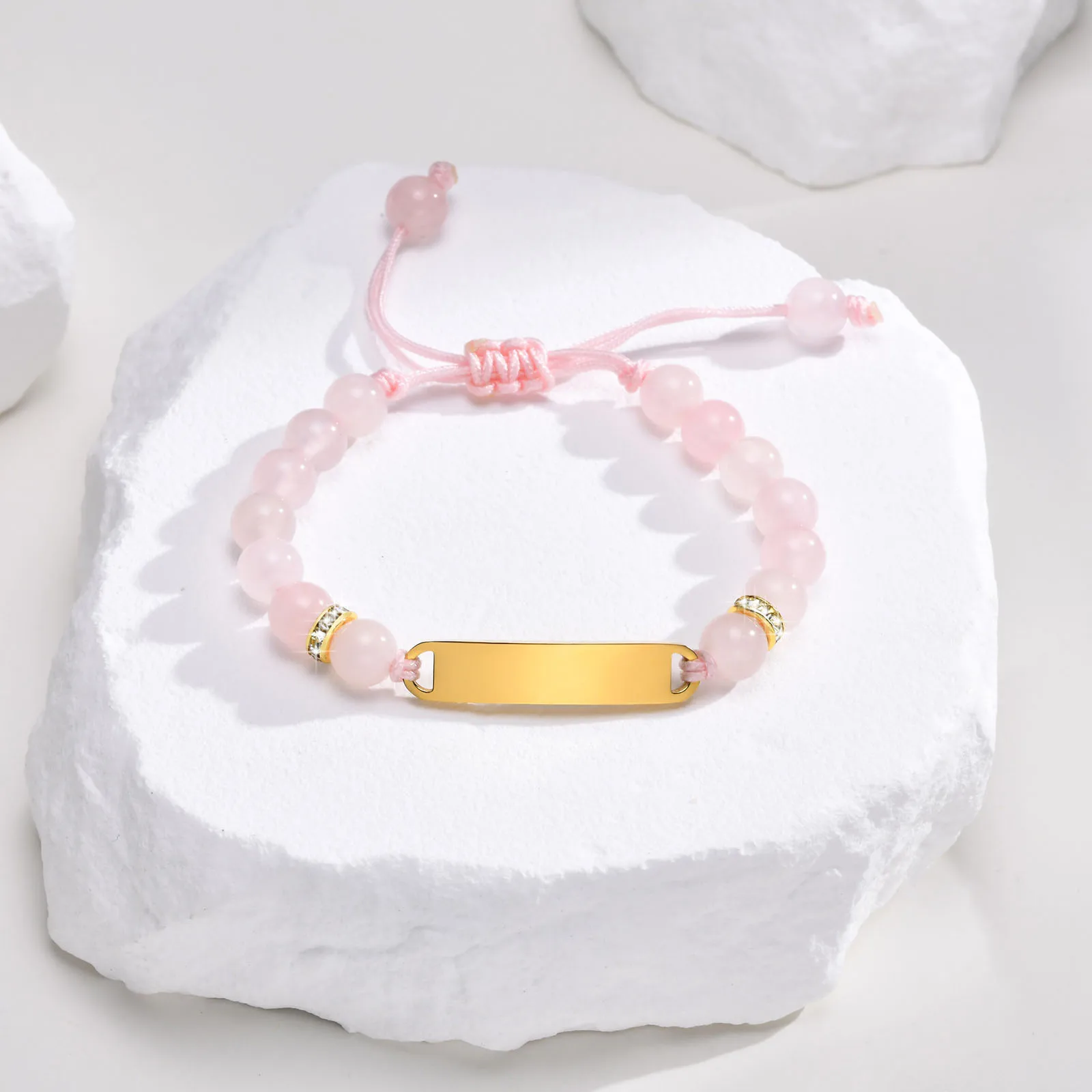 Gravierbare Mädchen Jungen Säugling Name Armbänder, rosa Perlen Armband benutzer definierte Gravur Name Schmuck Geschenk – Detail 4