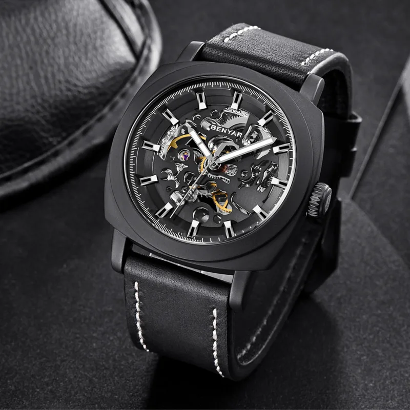Watch For Men Luxury Skeleton Tourbillon Automatic Mechanical Watch 30M Waterproof Leather Strap Sports Male Clock Reloj Hombre