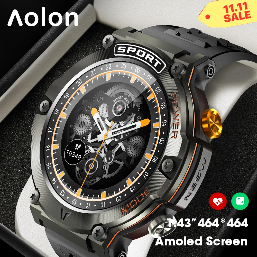 

Aolon Amoled Smart Watch Compass Bluetooth Call 1.43-inch 466*466 Screen Smartwatch 420mAh Battery Dynamic Heart Rate monitoring