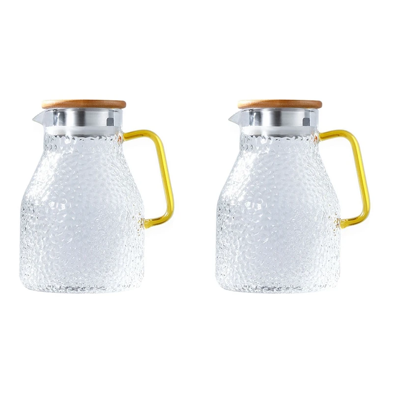 

2X Water Pitcher Glass Water Pot 2000Ml Heat Resistant Water Jug And Glass Set Square Kettle Boiling For Tea Home