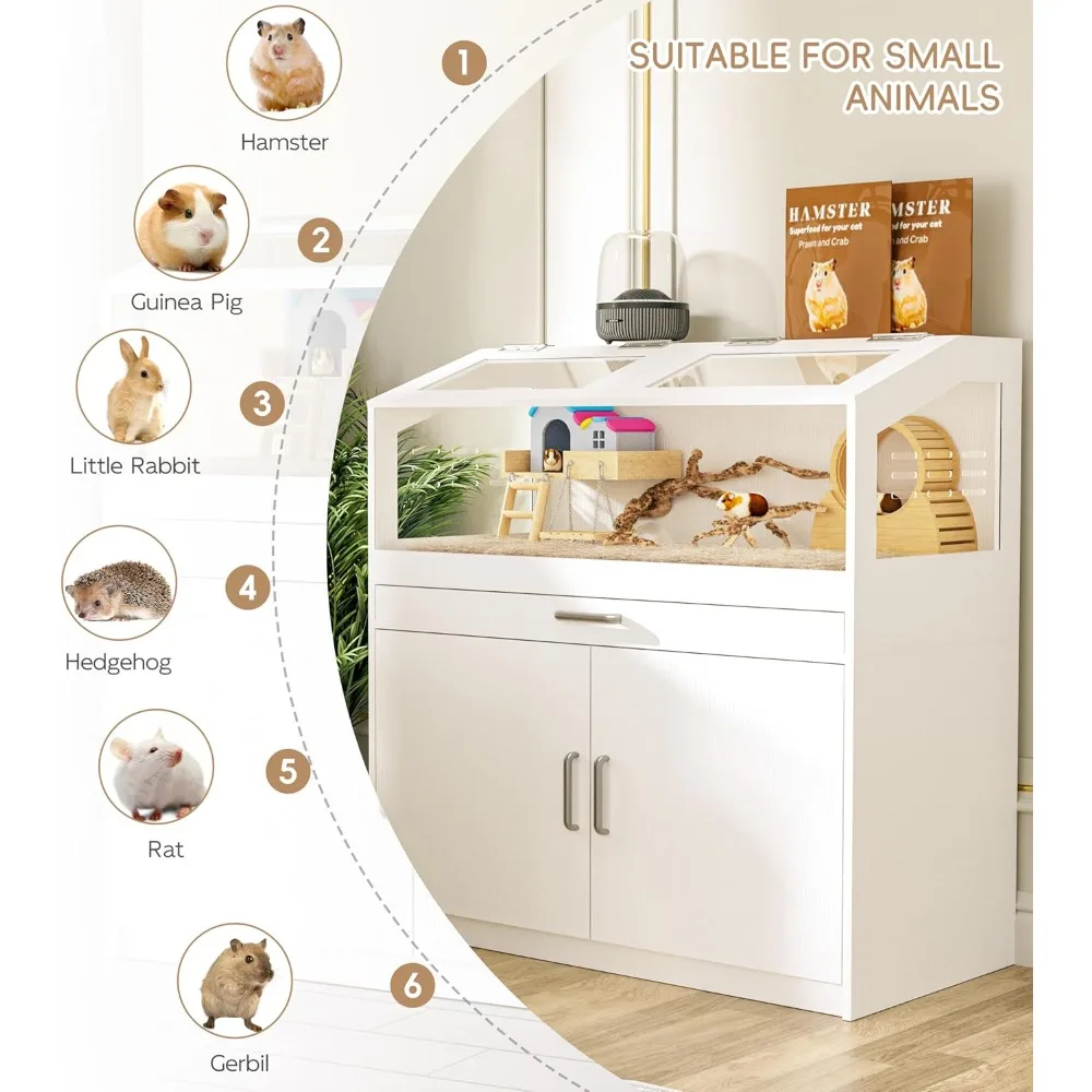 Hamster Cage with Storage Cabinet, Guinea Pig Cage for Small Animals, Large Hamster Cage and Habitat with Easy View Acrylic 2