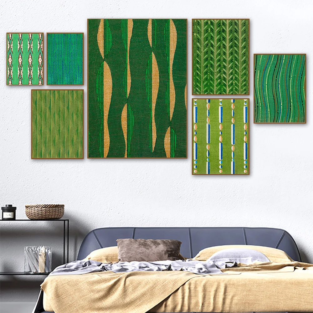 Винтажная живопись на холсте рисунок в зеленом стиле абстрактный японский