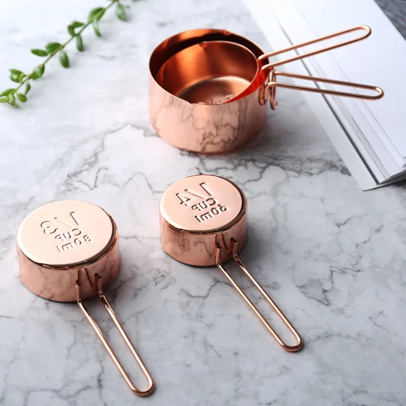 Kitchen Measuring Spoon and Cup Set Stainless Steel Measuring Spoons Plated Copper Rose Gold for Baking