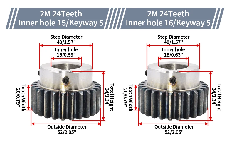 1/2/4PCS Stirnrad Ritzel 2M16T/17T/18T/19T/20T/21T/22T/23T/24T Gerade Zahnräder Mit Schritt Innen Loch 10/12/14/15/18/20mm CNC Getriebe – Detail 37