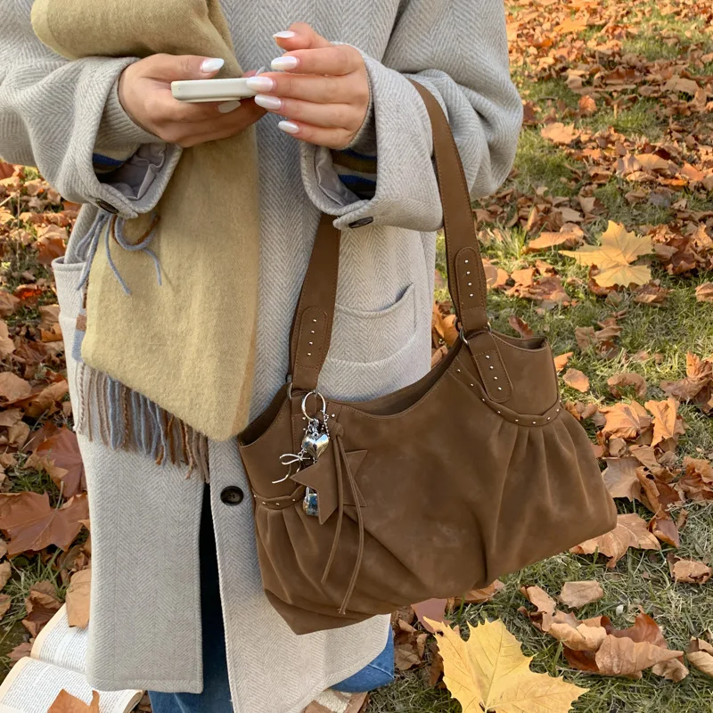 Women Retro Solid Color Pu Leather Shoulder Bag 2025 Winter Tote Bag Luxury Designer New Trend Brand Handbags